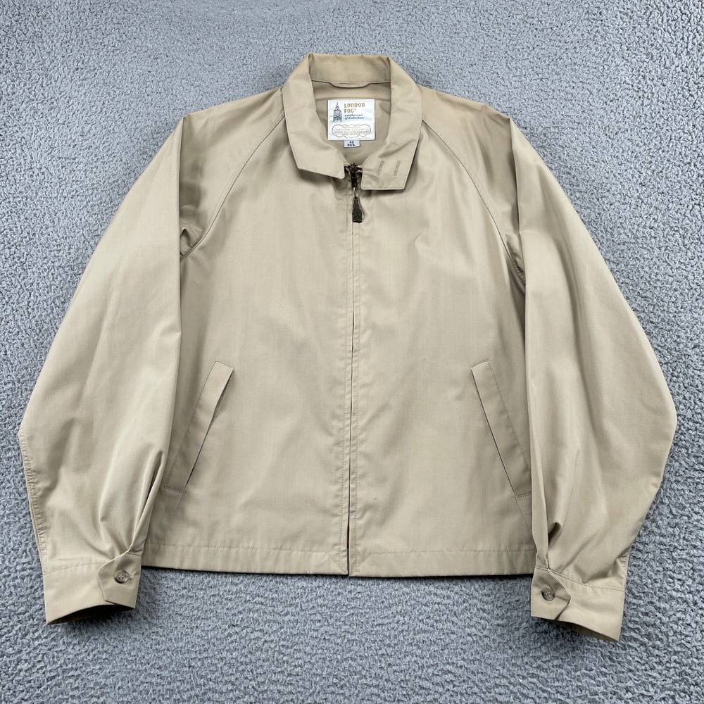 London Fog Jacket Mens 42 Reg Beige Harrington Full Zip Vintage Weatherwear USA